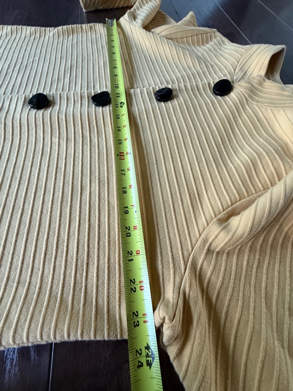 JM Collection Yellow Ribbed Knit Button Front Jacket Approx. L Stretch - Picture 9 of 10